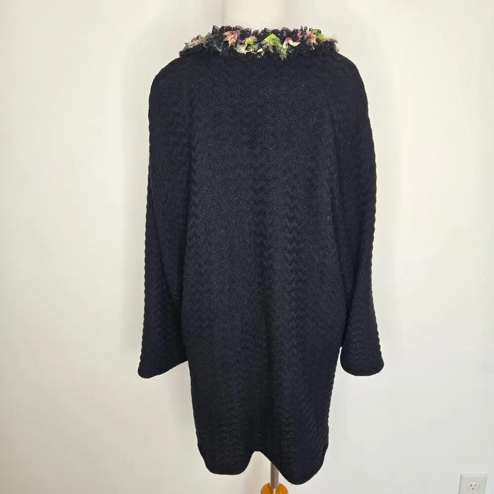 Michael Simon Plus Size Cardigan Ruffled Floral Trim Longline Classic Women 3X